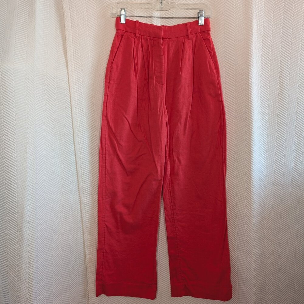 Abercrombie & Fitch Linen Blend Wide Leg Pants High Rise Coral Pink XS Coastal